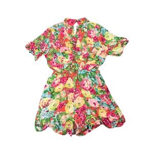 Xtaren Plus Floral Short Sleeve Romper Red Pink Yellow 2X